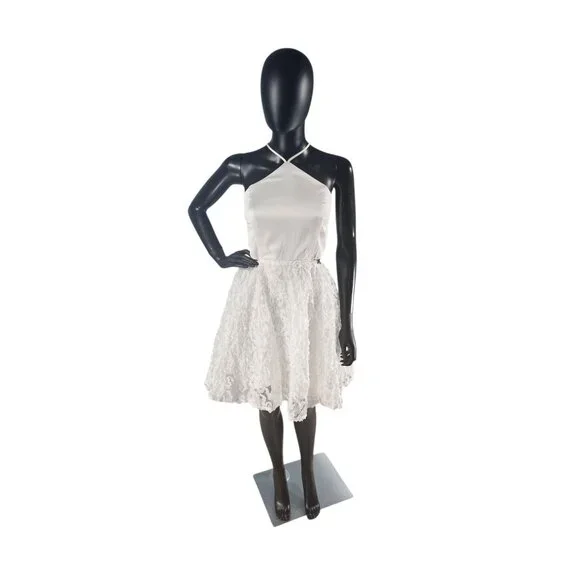 Short White Satin Halter Organza Flower Party Dress - NWT - Fashion Nova - Picture 1 of 11